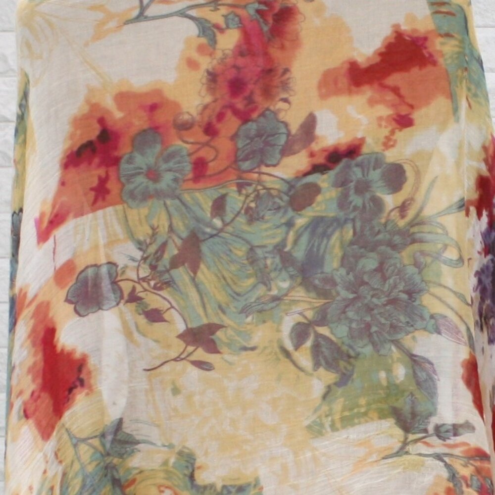 SCARF Oversized Floral Abstract Watercolor Sheer Woven Rectangle Wrap 45 x 76 - Picture 5 of 14